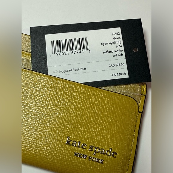 Kate Spade Devin Saffiano Leather Card Holder Tiger’s Eye (Yellow) NWT - Picture 6 of 8